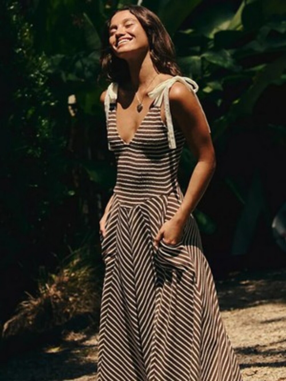 Free People Striped Maxi Dress Brown & White Size XS